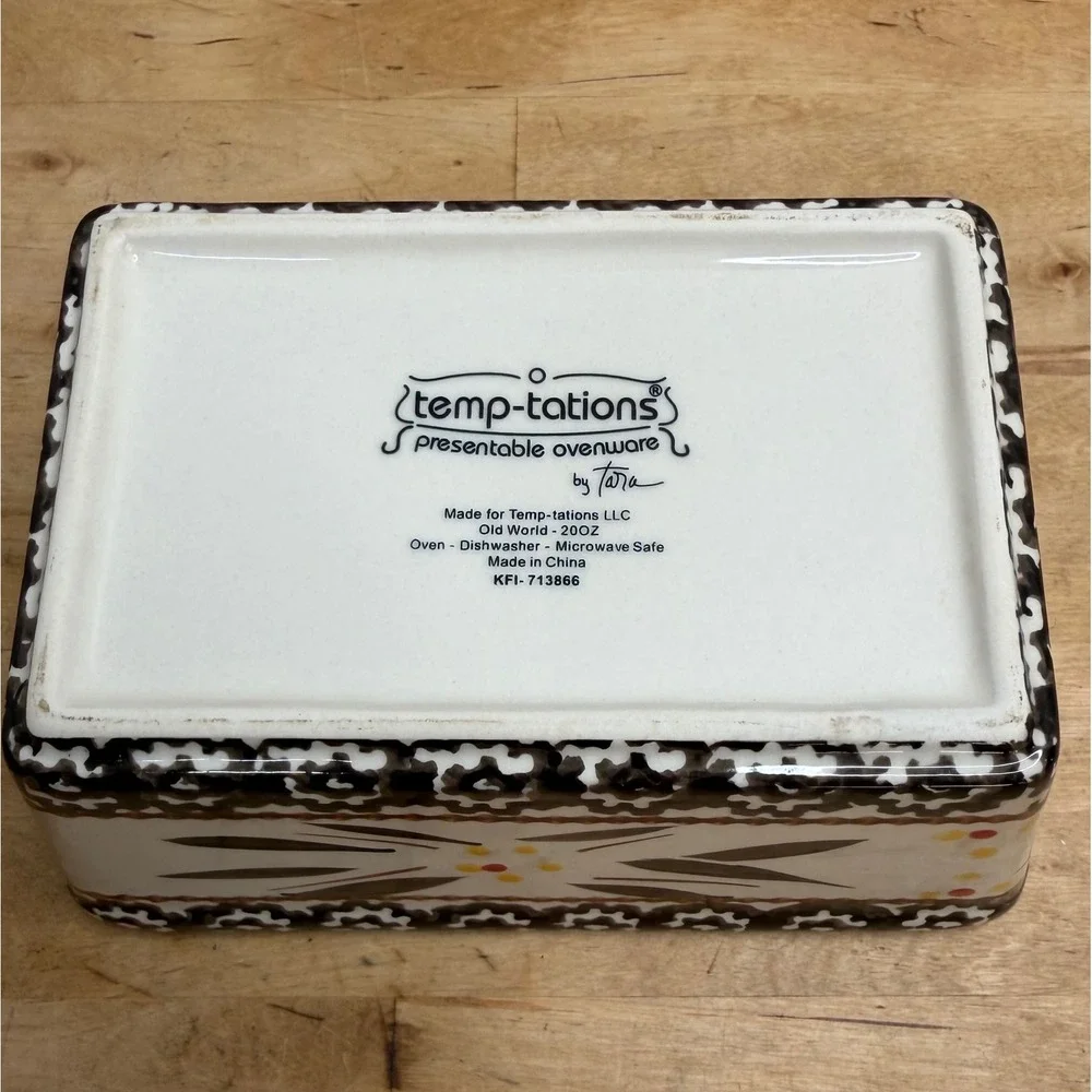 Temp-tations Old World 20oz Loaf Pan W/ Lid Baker Cream Black Rectangular Dish